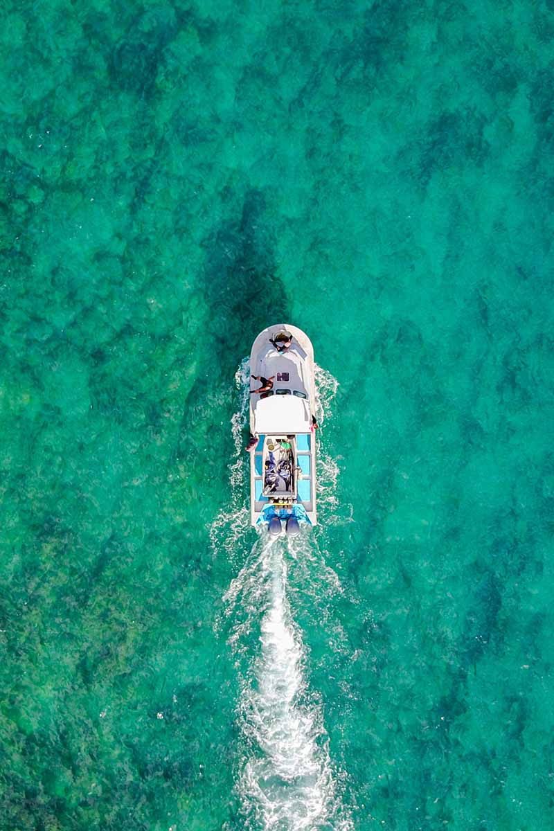 Aerial view of a single boat on the water